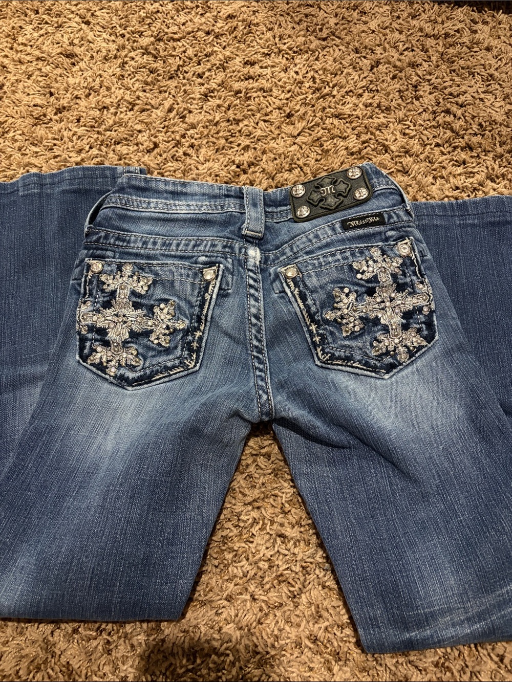 Miss Me Blue Embellished Kids Jeans with Silver Accents